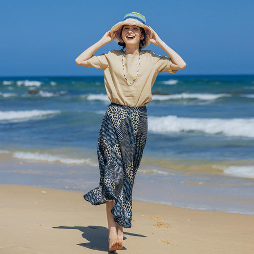 绽放旅行女装341朵/苎麻天丝圆领宽松文艺棉麻T恤上衣 商品图1