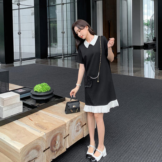 【46号】  奢姿2024夏季新款大码女装减龄荷叶摆裙子胖妹妹设计感撞色连衣裙8942826365//// 商品图2