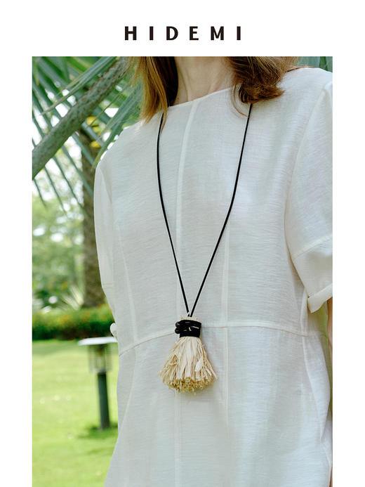 HIDEMI度假系列“棕榈树下”草绳串珠手工设计感流苏挂件项链 商品图5