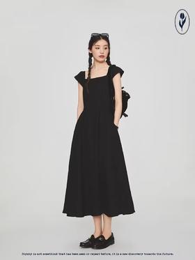 shyshystill/shy202305008/黑色麻感小扣子法式复古显瘦氛围感连衣裙