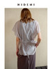 HIDEMI 度假系列清透感薄透落肩设计感开拆卸腰带式廓形不对称剪裁罩衫上衣 灰色/白色 商品缩略图10
