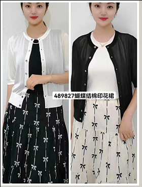 489827夏款蝴蝶结棉印花半身裙