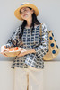 * 绽放旅行女装344朵/藏青色花朵印花复古文艺短袖宽松亚麻t恤小衫 商品缩略图5
