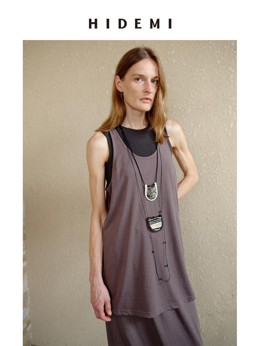HIDEMI 度假系列极简椭圆领宽松设计感水洗针织背心半裙套装 背心/半身裙 商品图7