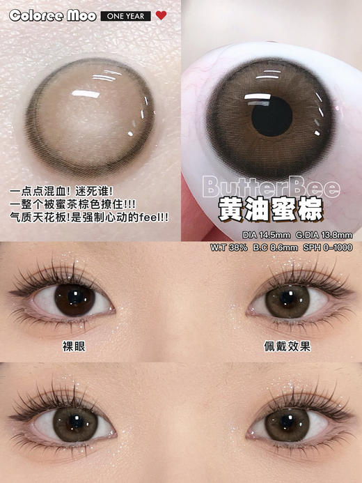 ColoreeMoo 仙光冷茶/仙光墨蓝 /黄油蜜棕 年抛 直径14.2mm 着色13.4mm 含水38% 基弧8.6 商品图9