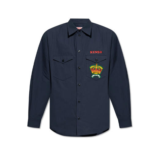 KENZO 高田贤三 男士徽标贴花棉质长袖衬衫 蓝色 FE55 CH414 9LP 77 商品图0