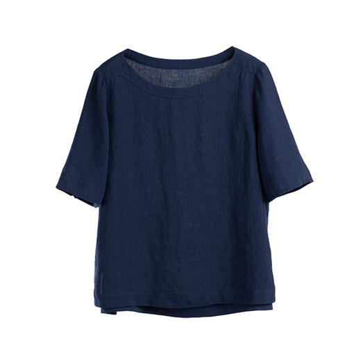 绽放旅行女装341朵/苎麻天丝圆领宽松文艺棉麻T恤上衣 商品图4