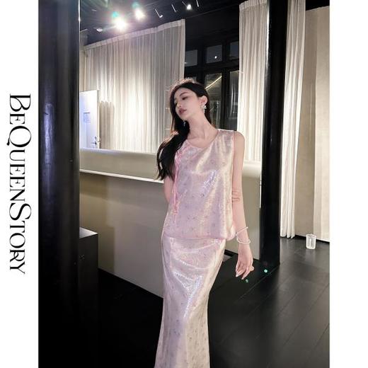 【孤品样衣，不退不换】【西洋丁香】新中式国风温婉典雅亮片刺绣上衣&半裙女 商品图2