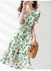 【预售8天】B 绿色印花连衣裙女夏季新款V领收腰显瘦气质减龄中长款法式茶歇裙ZBN0217 商品缩略图3