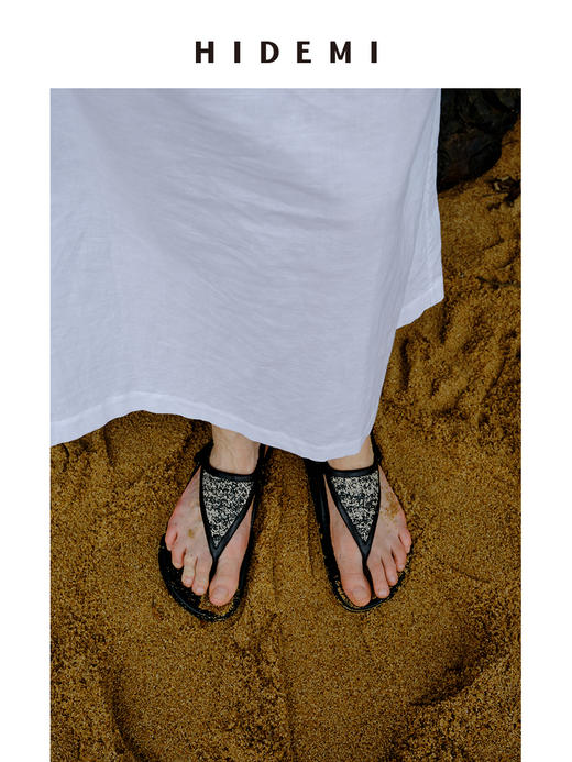 HIDEMI【董生活同款】度假系列草编拼皮极简人字三角形设计感夹脚厚底凉鞋 商品图7