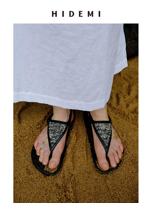 HIDEMI【董生活同款】度假系列草编拼皮极简人字三角形设计感夹脚厚底凉鞋 商品图6