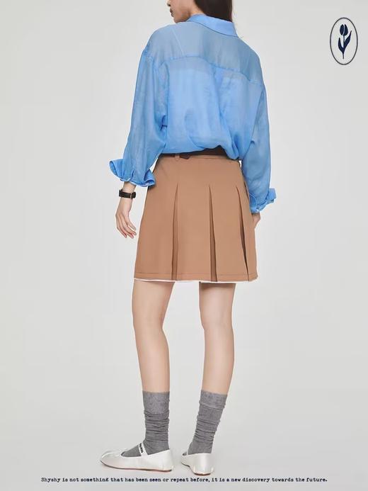 shyshystill/shy202305035/抗皱垂感毛边设计拼色短百褶裙 商品图3