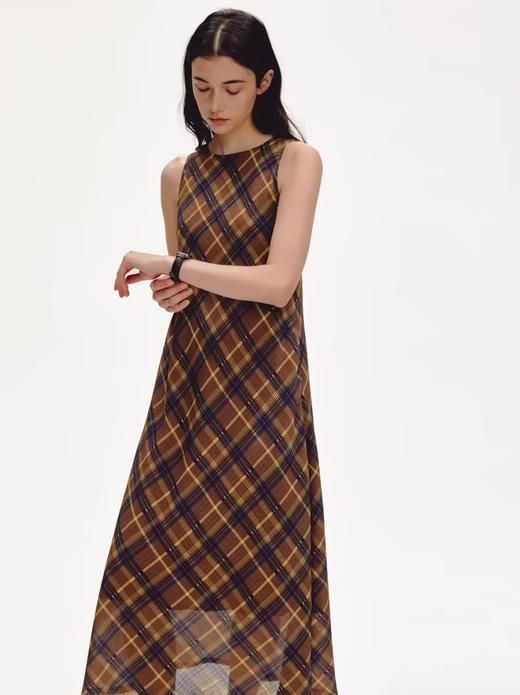 shyshystill/shy202304009/棕色格子复古抗皱显瘦无袖简单经典连衣裙 商品图2