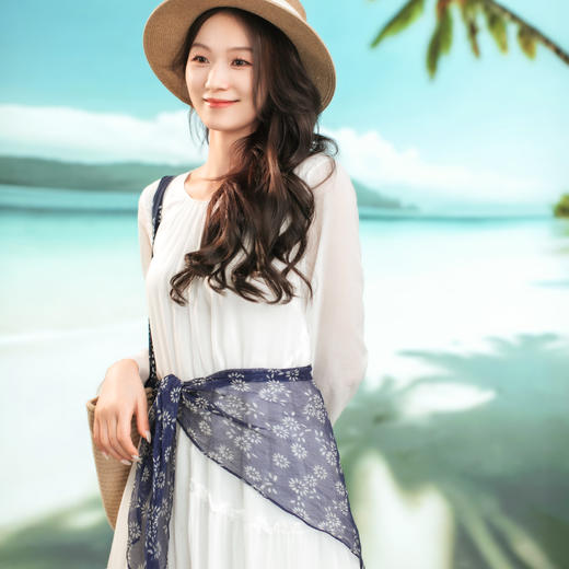 【林栖设计小店】【现货】生活在左蓝印花真丝三角巾丝巾发饰配饰2932248/2962258Y 商品图2