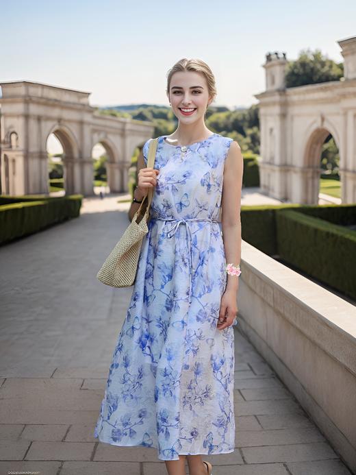 3粒扣系带A摆连衣裙 商品图0