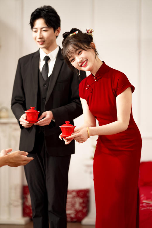 【多件多折】改良版旗袍红色中长款女夏季醋酸面料高端小个子修身连衣裙子妗鸿 商品图7