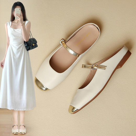 ZHR浅口一脚蹬单鞋女2024春夏新款外穿平底包头半托仙女风配裙子 商品图0