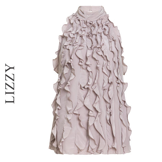 LIZZY2024时尚挂脖法式荷叶边露背真丝时尚木耳边上衣4486 商品图4