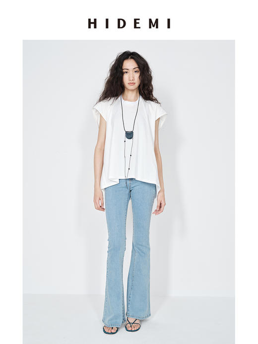 HIDEMI极简圆领龟背感廓形休闲落肩袖透气亲肤针织小飞袖T恤 白色/巧克力色/豆乳米 商品图1