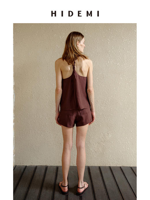 HIDEMI 度假系列V领纽结设计感背心套装 背心/短裤 薄荷曼波绿/乌木棕 商品图5