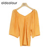 oldcolour夏季新款时尚V领露肩泡泡袖衬衫显瘦上衣P23011153 商品缩略图0