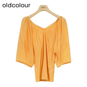 oldcolour夏季新款时尚V领露肩泡泡袖衬衫显瘦上衣P23011153