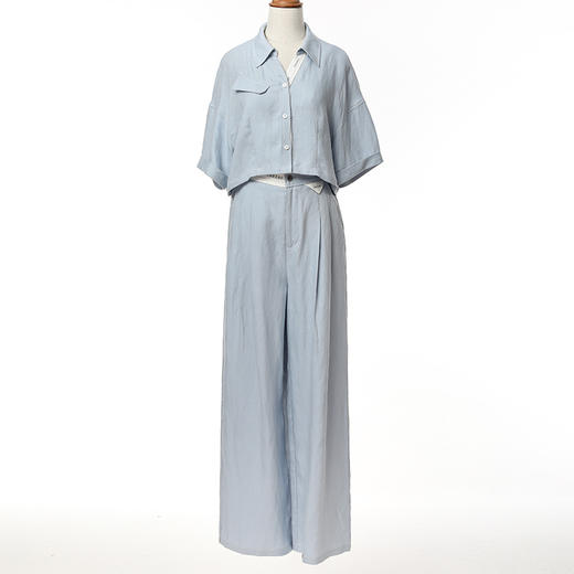 Famecoco范可儿短款落肩开身衬衫女夏季短袖设计感衬衣FAC3BH024 商品图1