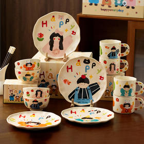 摩登主妇一家三口陶瓷碗亲子餐具可爱儿童吃饭碗筷子杯子盘子菜盘