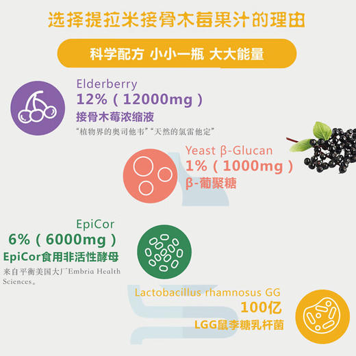 TLAMEE提拉米 原装进口黑接骨木莓小黑果维生素 100ml/盒 1盒装 商品图4