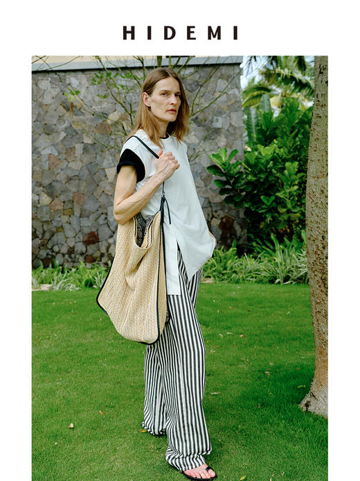 HIDEMI 度假系列圆领不对称开衩式水洗棉针织背心 商品图5