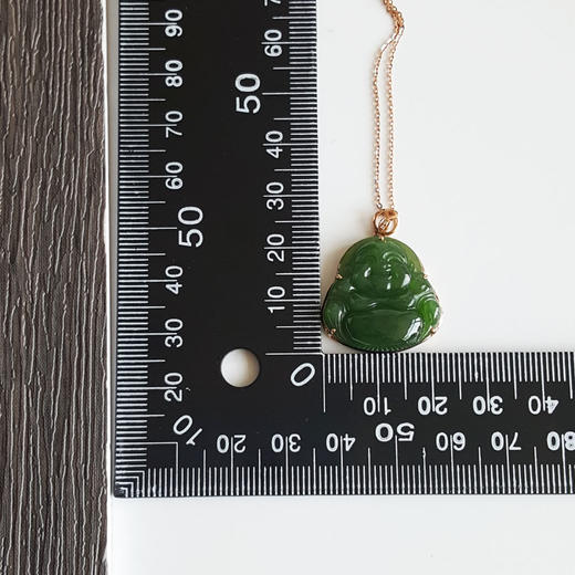 【天然正品】AU750玫瑰金镶钻镶天然佛公和田玉碧玉（平安、吉祥）吊坠项链040524NJ12 商品图1