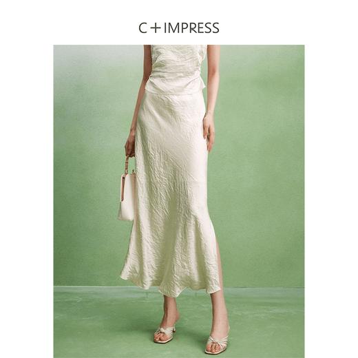 西嘉C+IMPRESS/西嘉度假风抓皱全醋酸侧开衩半身裙女夏季2024新款气质BQ2402076 商品图0