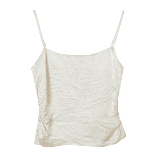 西嘉C+IMPRESS/西嘉度假风抓皱全醋酸缎白色吊带女夏单穿内搭背心上衣T2402076 商品图4