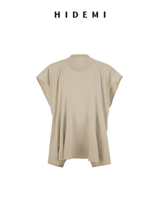 HIDEMI极简圆领龟背感廓形休闲落肩袖透气亲肤针织小飞袖T恤 白色/巧克力色/豆乳米 商品图6