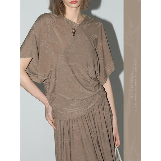 COCOBELLA[竹叶提花]新中式国风蝙蝠袖针织衫松弛感上衣TS7019-4 商品图1