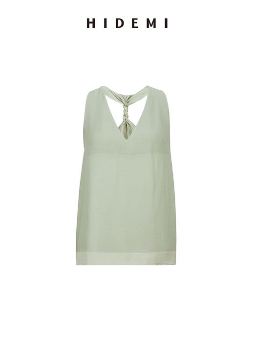 HIDEMI 度假系列V领纽结设计感背心套装 背心/短裤 薄荷曼波绿/乌木棕 商品图7