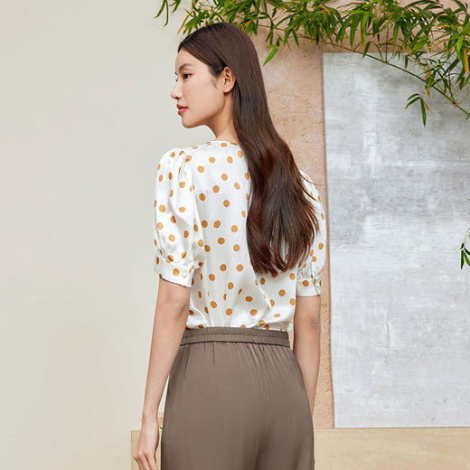 玳莎珍珠缎真丝小衫女2024年夏季波点印花100%桑蚕丝短袖衬衫上衣  CB31110 商品图3