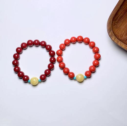 请先量好手围选规格 女款红砂蜜蜡绿松石单圈手链 10mm  饰品美物 商品图4