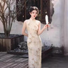 无袖双层仿苎麻印花长款旗袍，中国风少女低开衩旗袍SJT636 商品缩略图3