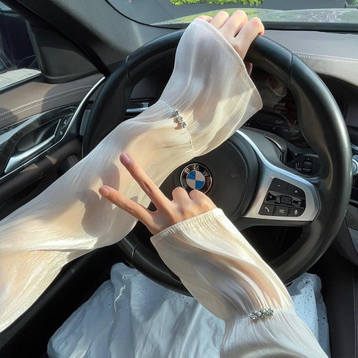 「珠光丝绸面料！不止颜值」2024夏季新款蕾丝网纱冰袖 女户外骑行开车冰丝袖套手套优雅气质配饰 商品图0