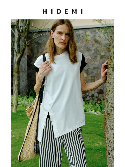HIDEMI 度假系列圆领不对称开衩式水洗棉针织背心 商品图2