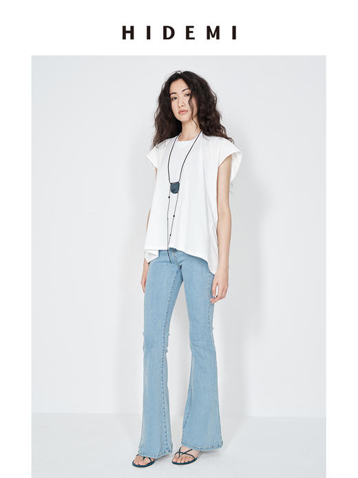 HIDEMI极简圆领龟背感廓形休闲落肩袖透气亲肤针织小飞袖T恤 白色/巧克力色/豆乳米 商品图2