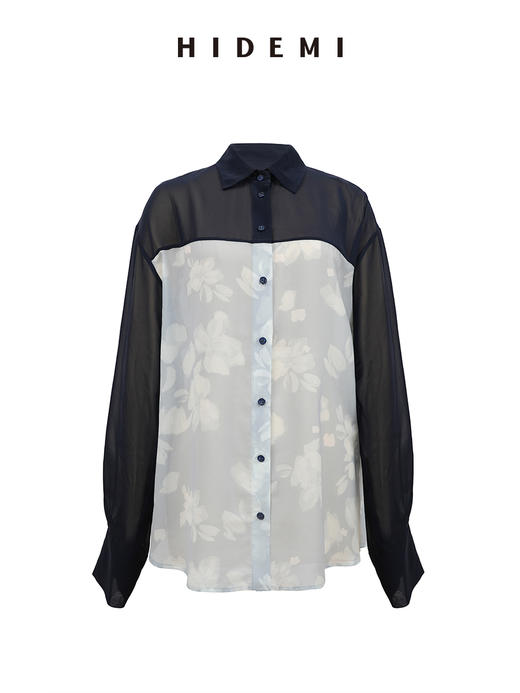 HIDEMI 度假系列拼接设计感艺术感水波柔雾印花清透凉爽感衬衫 商品图6