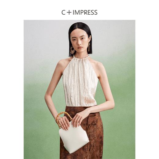 西嘉C+IMPRESS/西嘉醋酸吊带背心女夏外穿新款重工穿珠挂脖式无袖上衣CS2402050 商品图0