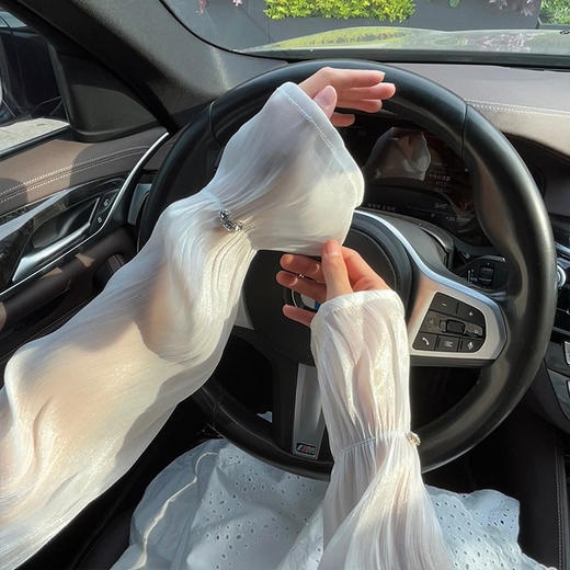 「珠光丝绸面料！不止颜值」2024夏季新款蕾丝网纱冰袖 女户外骑行开车冰丝袖套手套优雅气质配饰 商品图2