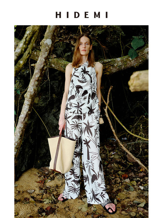 HIDEMI 度假系列“棕榈树下”手绘艺术感抽象印花米棕色四件套 商品图2