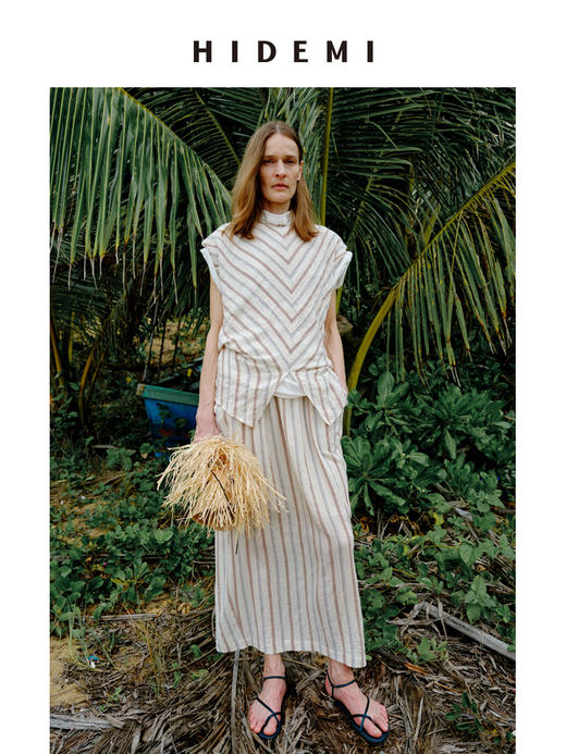 HIDEMI 度假系列水洗超柔软婴儿感色织条纹立体设计感套装 上衣/半裙 商品图0