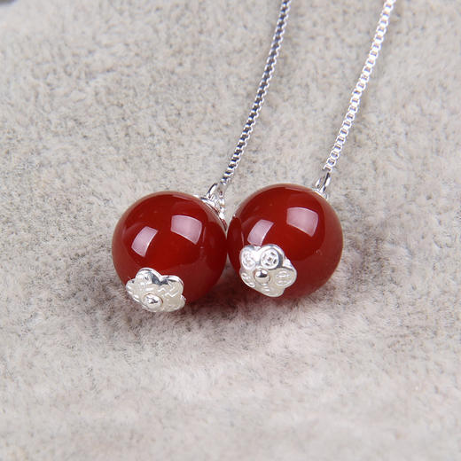 S925银自然水晶红玛瑙耳坠耳线NM 商品图2