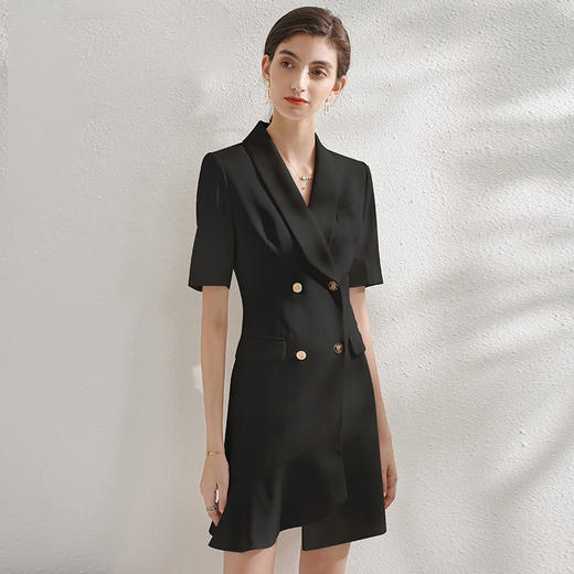 白色不规则裙摆设计感连衣裙女气质短袖优雅西装裙夏季 商品图2