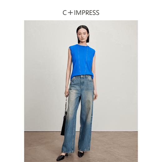 西嘉C+IMPRESS/西嘉克莱因蓝趣味麻花圆领无袖t恤夏新疆长绒棉T2402019 商品图2